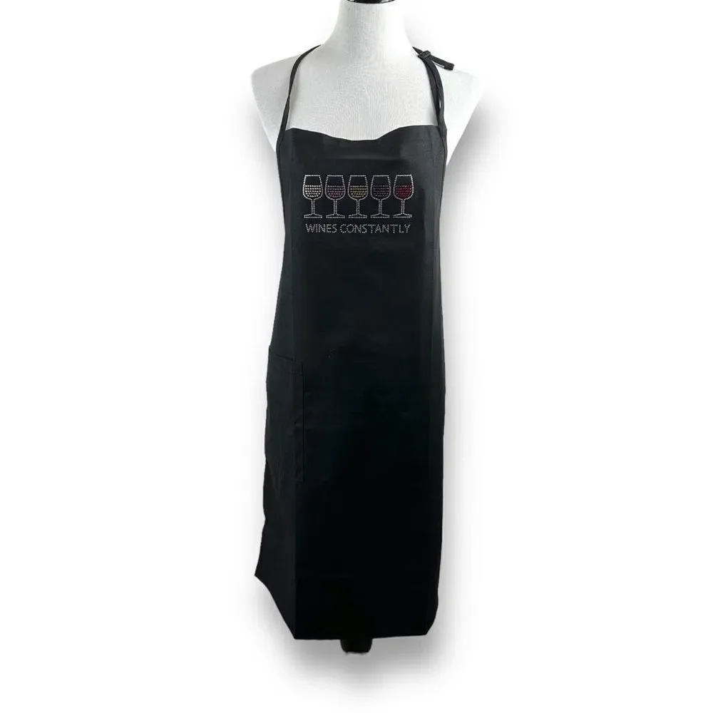 Chris’s Stuff Black‎ Rhinestone Wine Theme Apron